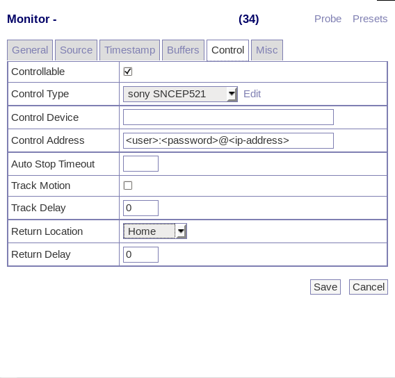 Zoneminder store onvif ptz